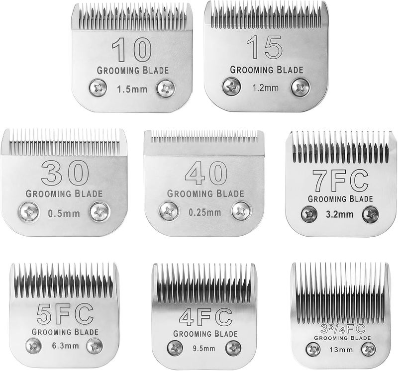 OEMIRY Size 10+15+30+40+7FC+5FC+4F+3-3/4FC Detachable Dog Grooming Blades, Compatible with Andis, Oster A5, Wahl KM10 Series Clippers, Silver (8 Packs) - Image 1